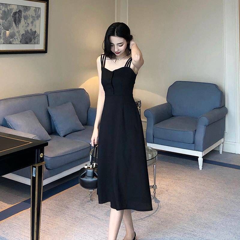 Đầm Dài Hai Dây Màu Đen Quyến Rũ Thời Trang Cho Nữ váy đầm nữ JL-LYQ-01