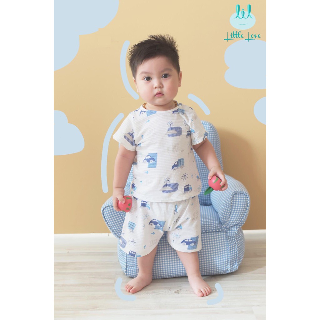 [CHÍNH HÃNG] Bộ áo cộc tay cotton giấy họa tiết Little Love