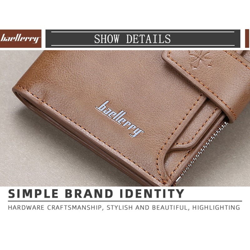 「COD」Baellerry Men's Short Wallet Buckle Multi-card Wallet Vertical Driving License Wallet