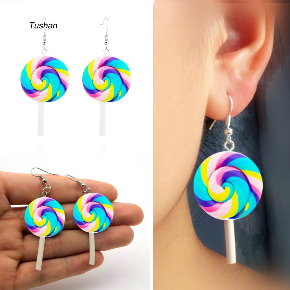 TUSH _ Fashion Rainbow Lollipop Candy Dangle Hook Bông tai Trang sức nữ