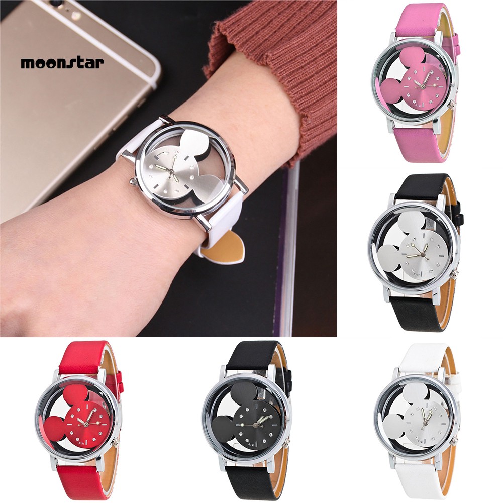 Đồng hồ dây giả da hình chuột Mickey dễ thương cho bé