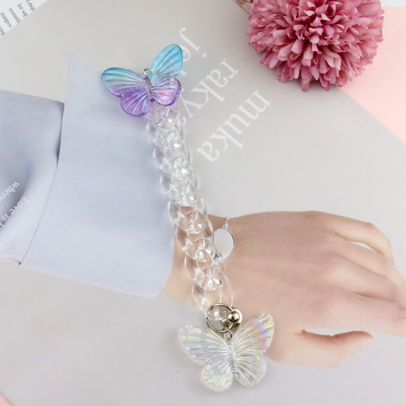 Dây Xích Acrylic Trong Suốt Họa Tiết Bươm Bướm Dùng Làm Móc Treo Điện Thoại