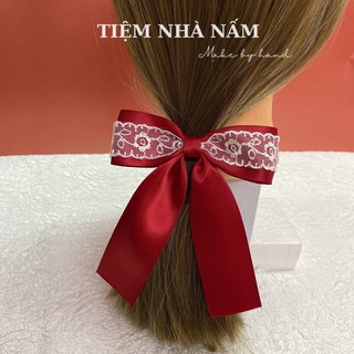 🎀 KẸP/ CỘT TÓC NƠ RIBBON PHỐI REN HOA TRẮNG - [ Nhà Nấm handmade]