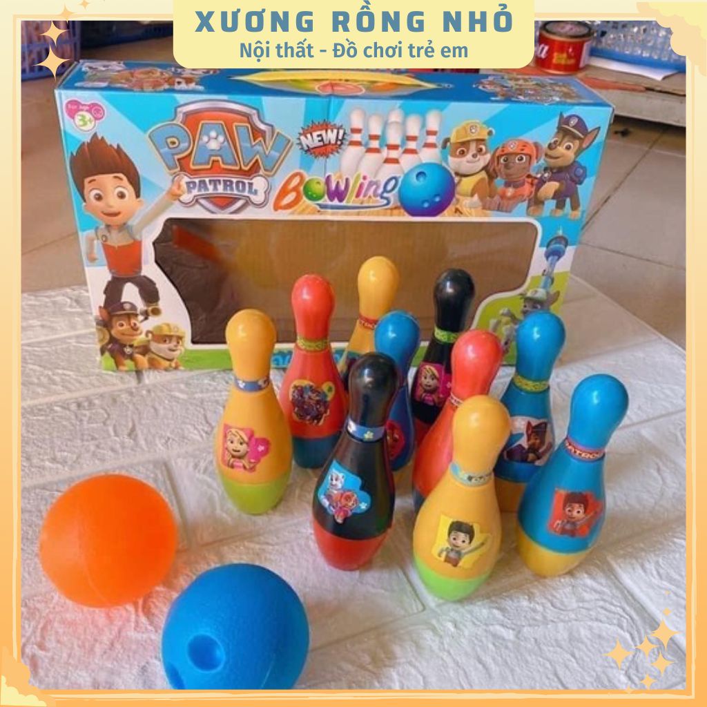 Bộ đồ chơi Bolling chủ đề chó cứu hộ cho bé gồm 10 chai bolling và 2 bóng ném