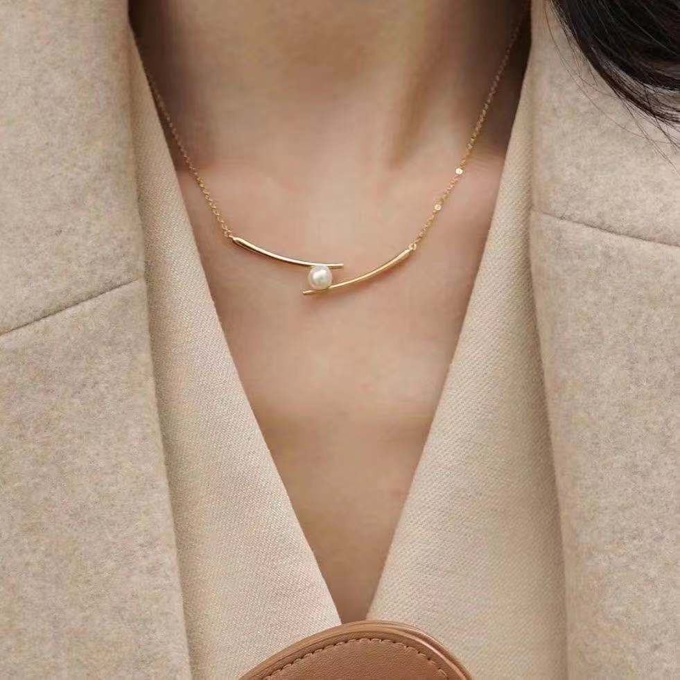 [Spot] Super Beauty S925 Sterling Sterling Silver Chopstick Necklace Women Wishbone Chain Net Red Pearl High Quality Chain Light Luxury Small Neck To Send Girlfriends
