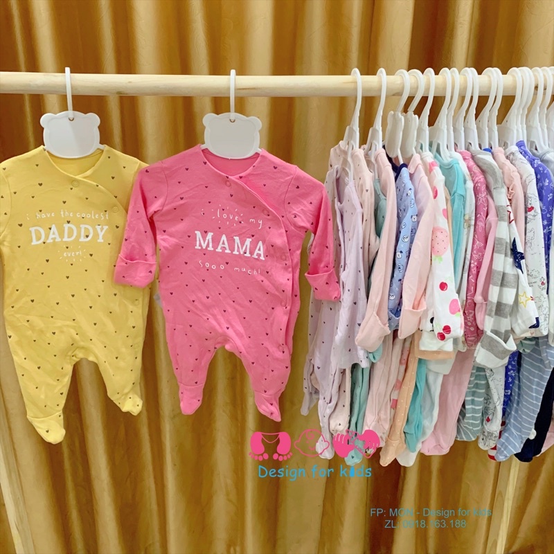 Sleepsuit tiny, bộ body dài tay xuất dư kèm BAO TAY LẬT cho bé SINH NON, SƠ SINH THIẾU THÁNG, SINH ĐÔI
