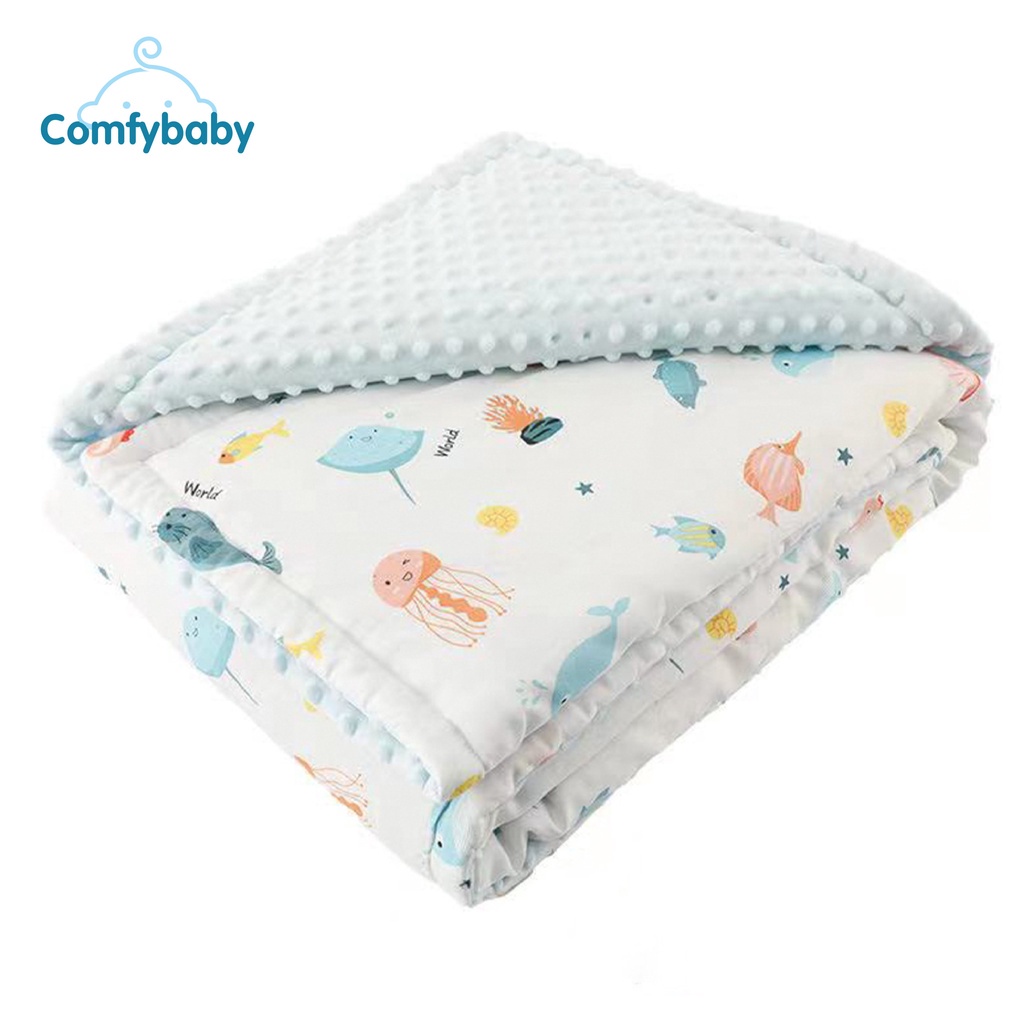 Chăn cho bé 2 mặt muslin - lông tuyết mềm mịn thiết kế hạt đậu chống ngạt chính hãng Comfybaby CHAN015