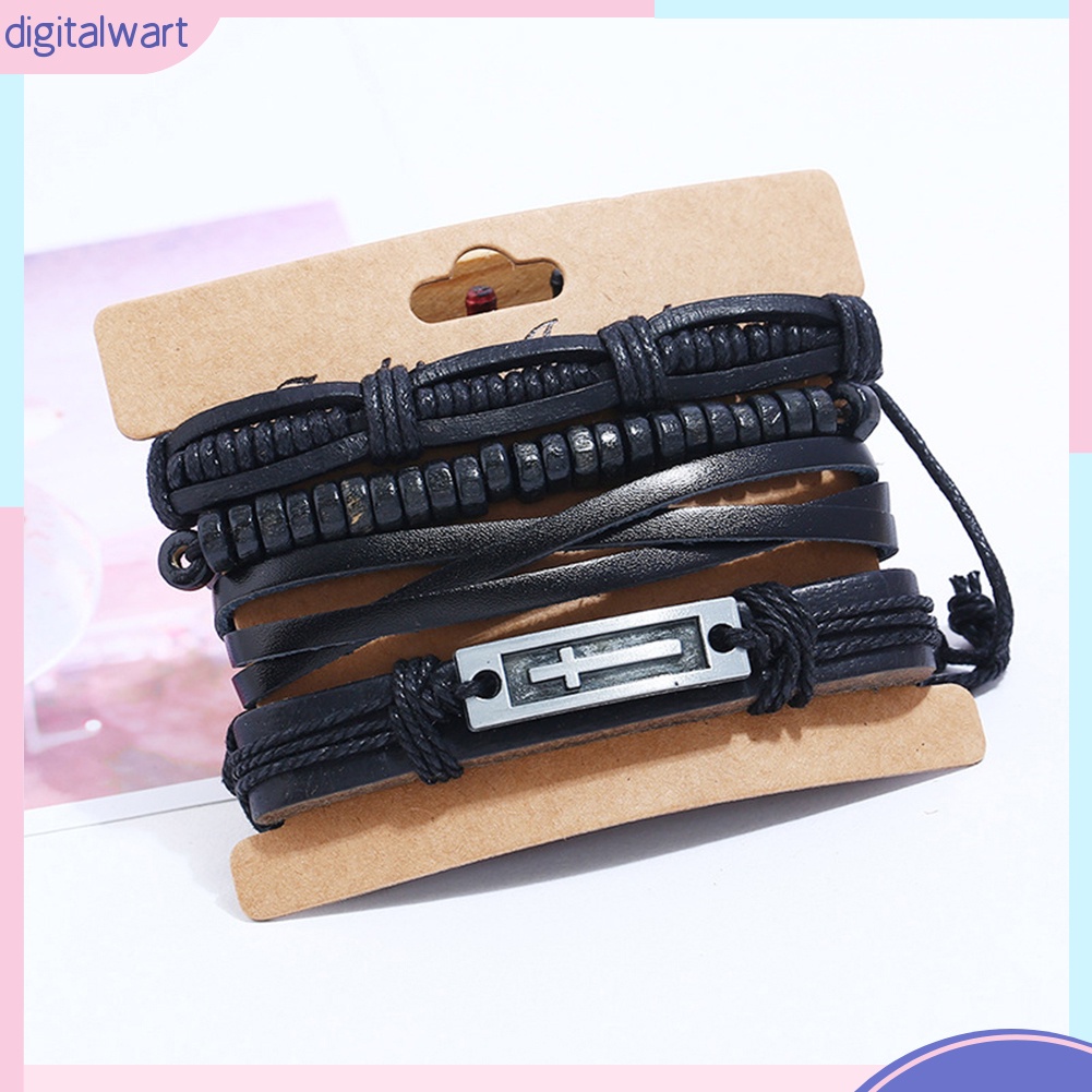 Bộ 4 vòng tay giả da nhiều lớp sành điệu cho nam