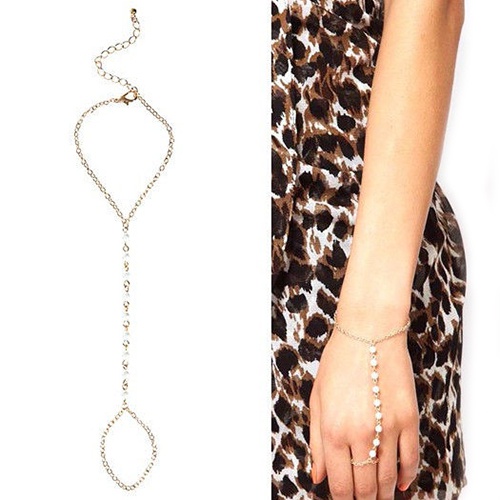 Vòng tay kèm nhẫn đính ngọc trai nhân tạo thời trang cho nữ