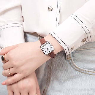 Đồng hồ nữ Ulzzang U015 mặt chữ nhật dây da mềm đeo êm tay, mặt vạch cực đẹp