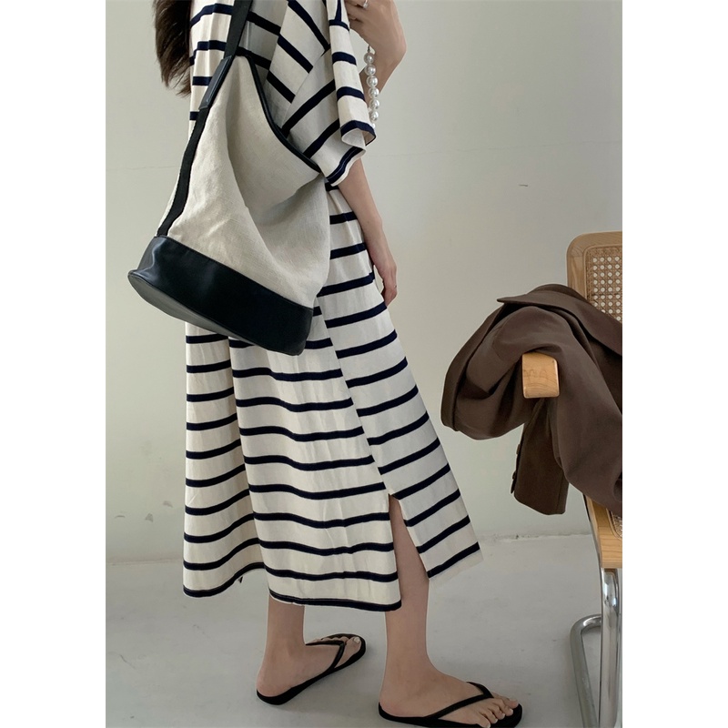 Đầm Thun Dáng Dài Rộng Họa Tiết Kẻ Sọc Thời Trang Cho Nữ | BigBuy360 - bigbuy360.vn