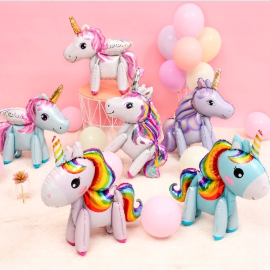 Bong bóng Pony 4D ( kỳ lân) dễ thương trang trí sinh nhật, đồ chơi cho bé