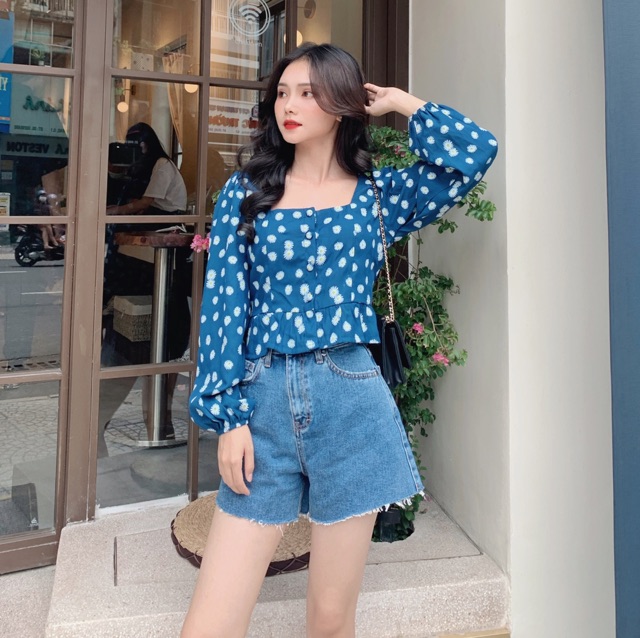 Áo hoa nhí tay phồng, LUCETFASHION Remy Top, áo croptop kiểu