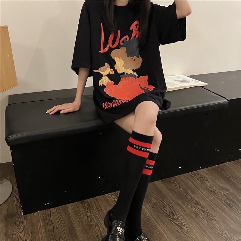 Áo Thun Cotton Tay Ngắn Dáng Rộng Màu Trơn Thời Trang Mùa Hè Cho Nữ