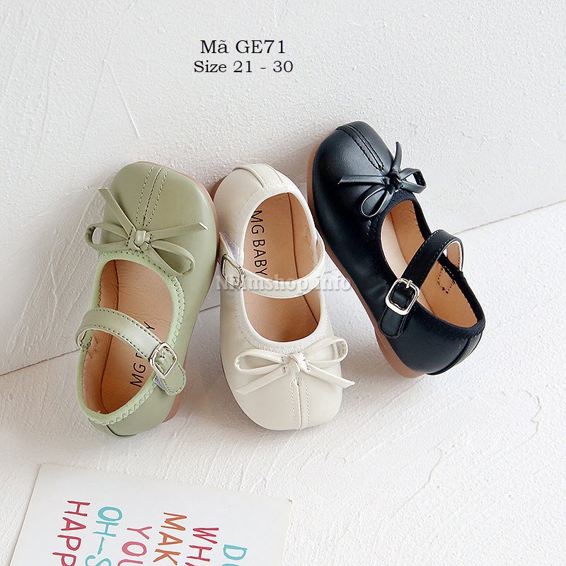 Giày bé gái, giày búp bê đính nơ quai dán cao cấp cho bé gái 1 - 5 tuổi phong cách Hàn Quốc xanh trắng đen LIMIBABY GE71