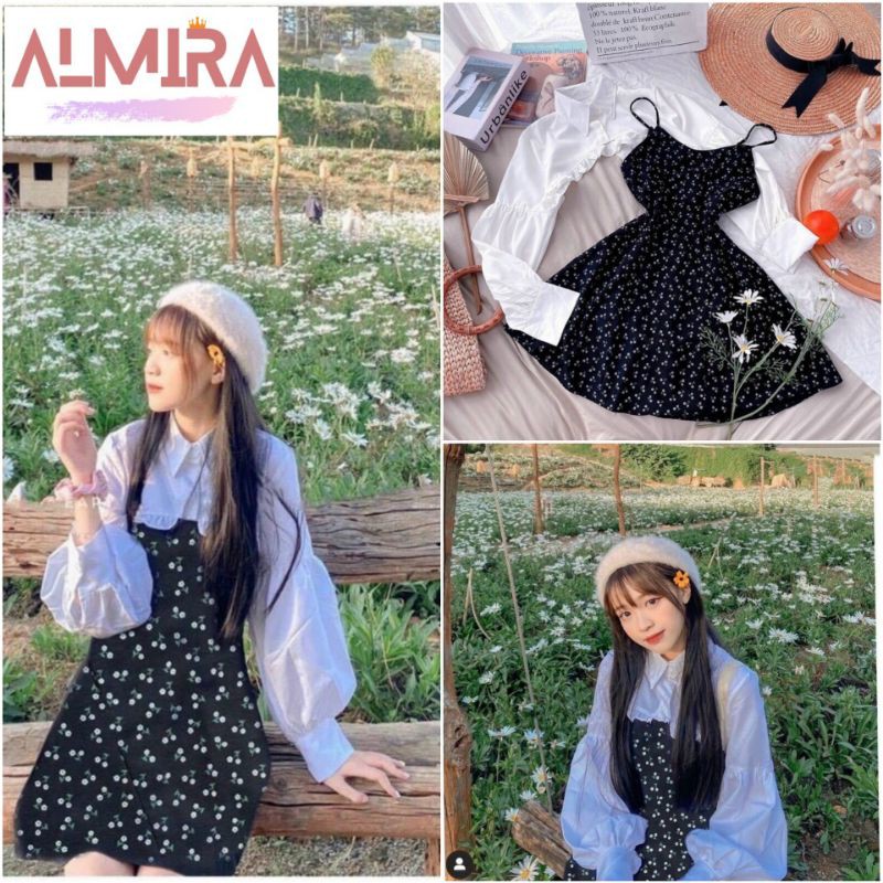 [ SIÊU HÓT ] Váy Sét Váy 2 Dây Dáng Xòe Kèm Áo Cardigan Bánh Bèo, Sét Đầm Ulzzang Tiểu Thư