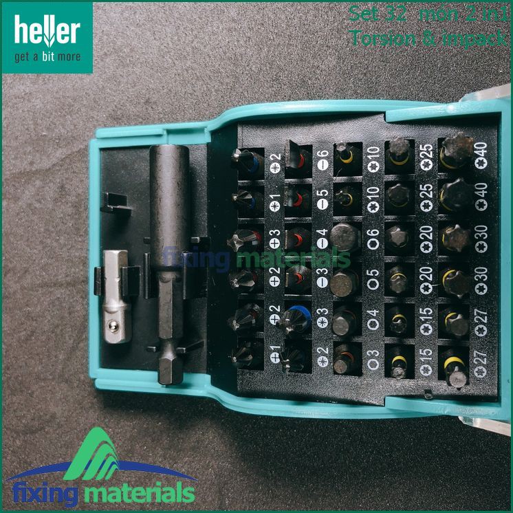 Hộp mũi bắn vít HELLER 32 món loại 2in1 Torsion&amp;Impact, chịu va đập. Hàng của HELLER Germany