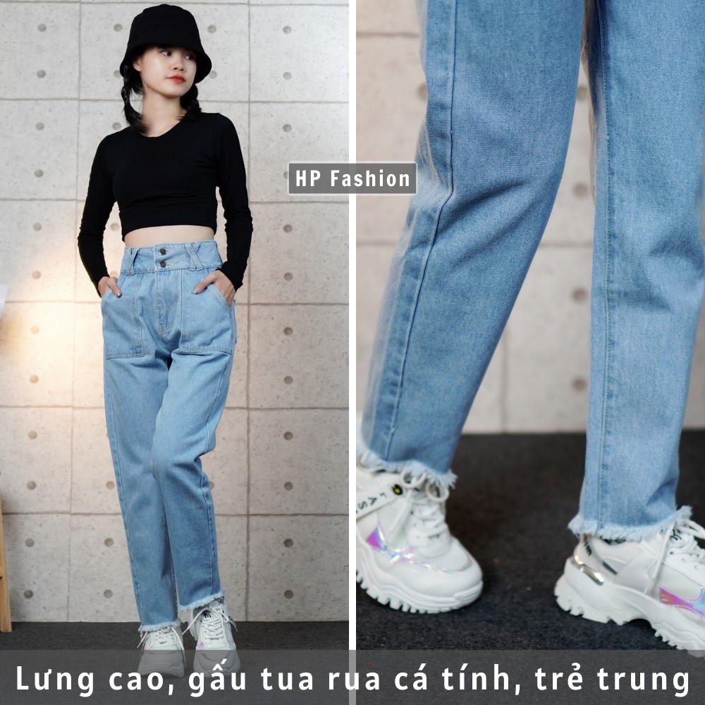 Quần baggy nữ ❤️ Quần jean cạp lưng cao 2 nút đai chữ X cá tính,chất bò dày dặn - QJ13