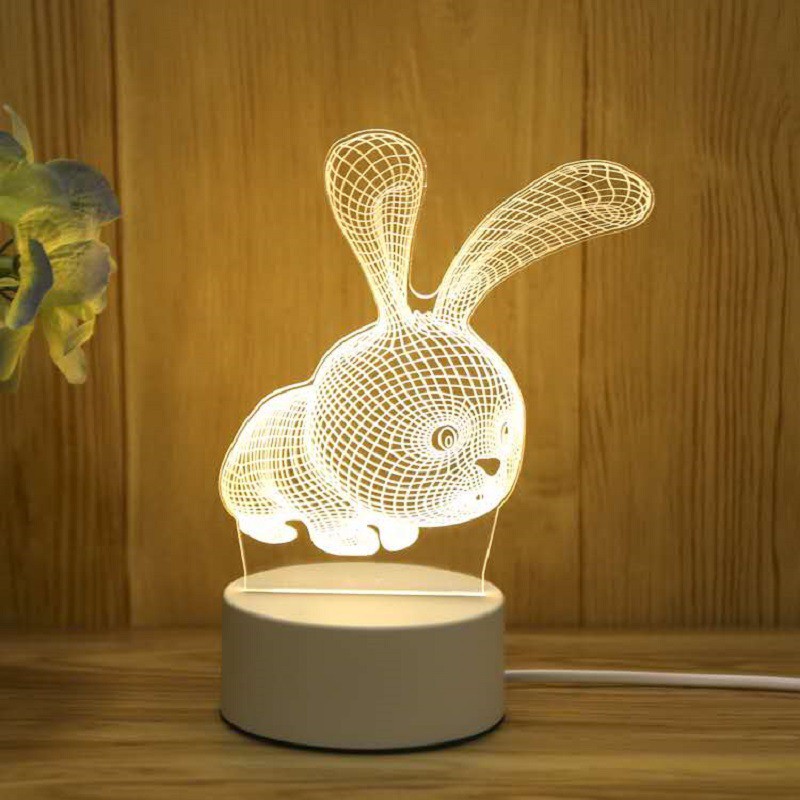 Đèn ngủ 3D, đèn trang trí, quà tặng ý nghĩa - CON THỎ-TẶNG KÈM CỤC NGUỒN