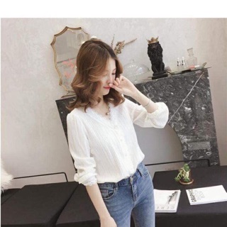 Áo sơ mi thô mềm thêu ren