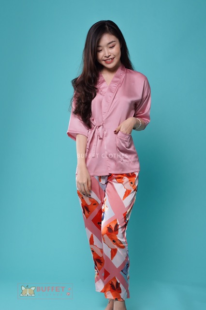 Đồ bộ satin pijama KIMONO tay lửng - quần dài siêu xinh