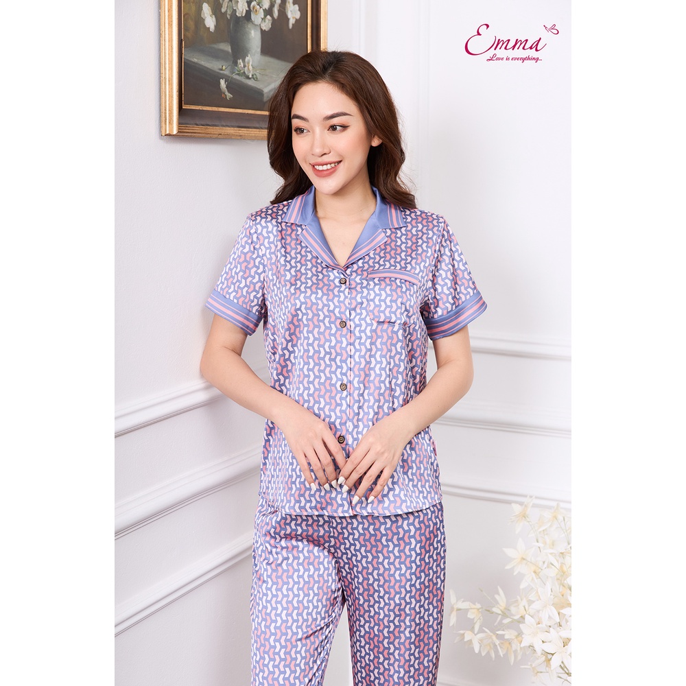 Bộ Mặc Nhà Pyjama Lụa Áo Ngắn Tay, Quần Dài Emma ETLU.21.06.05