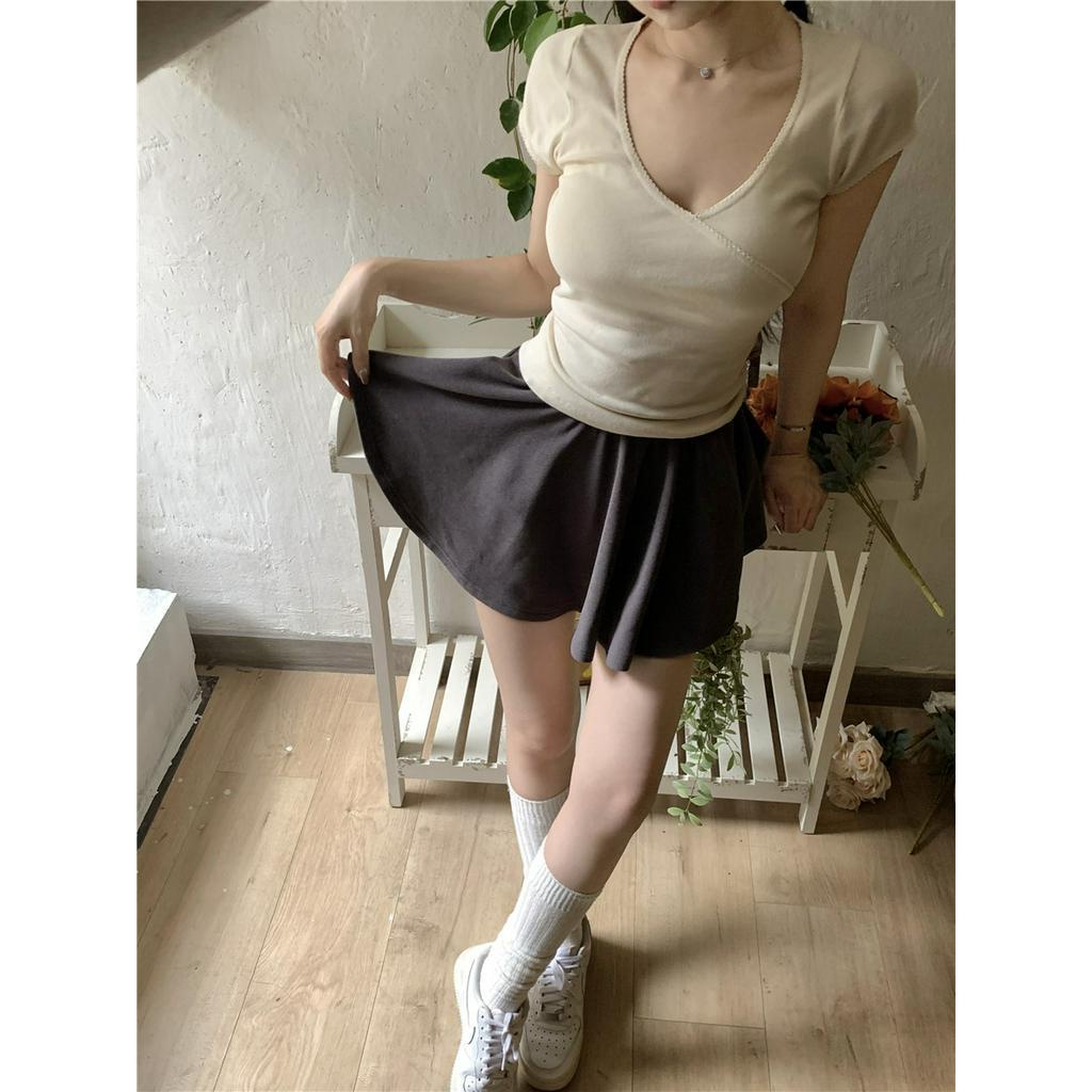 Ethelgirl Áo Thun Tay Ngắn Cổ Chữ V Đơn Giản Thời Trang Hàn Quốc Cho Nữ