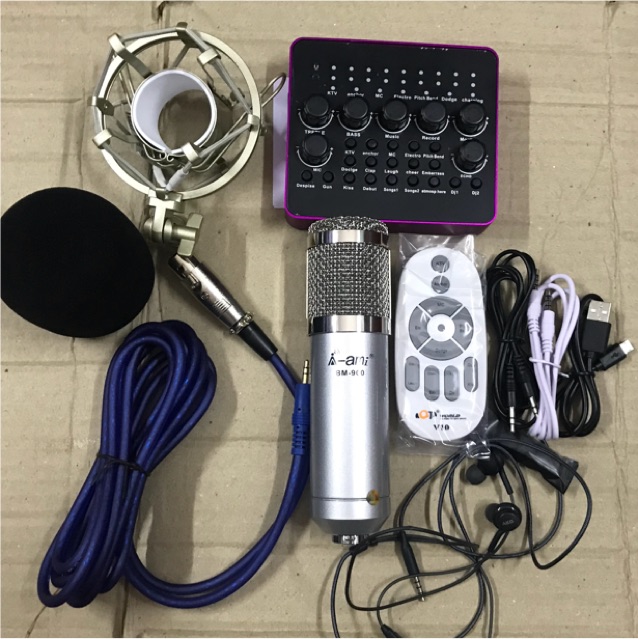[Freeship toàn quốc từ 50k] Combo đơn giản Soundcard V10 Ami bm900 tặng tai AKG và bệ live