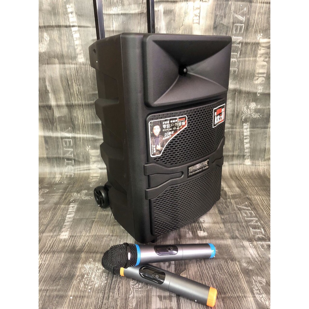 Loa karaoke bluetooth giá rẻ, loa di động temeisheng A12-44, 500w tặng kèm 2 micro không dây hát hay