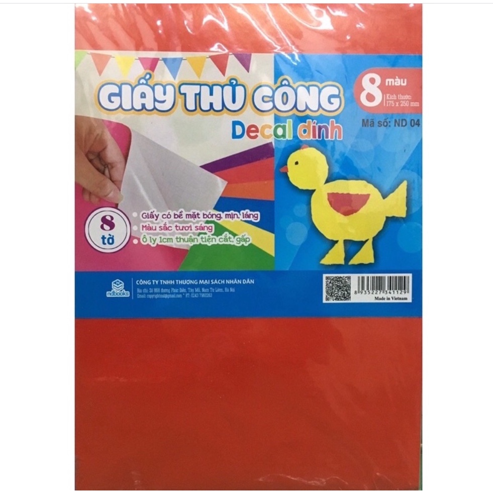 Tập Giấy Thủ Công 08 Màu 08 Tờ ND 04 - Có Decan Dán Sẵn