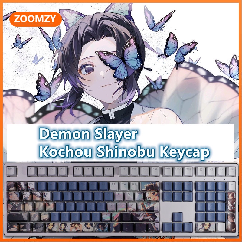 Kochou Shinobu keycap Demon Slayer keycap Cherry profile PBT Dye-thăng hoa bàn phím cơ học keycap hai chiều Anime keycaps 108 phím