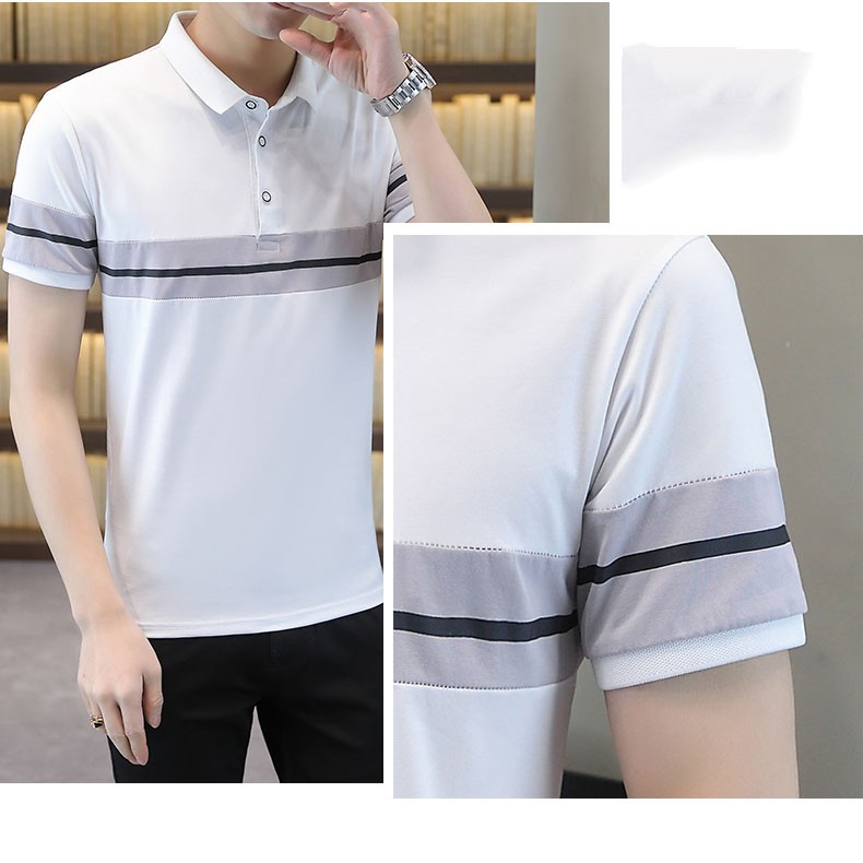 Áo thun có cổ nam vải cotton phối kẻ cá tính trẻ trung năng động vải sịn không phai màu | BigBuy360 - bigbuy360.vn