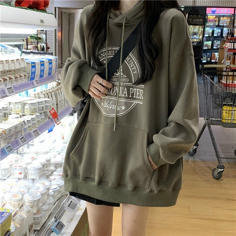 Áo Hoddie Nỉ Mũ 2 Lớp Pier Nữ 🎀 Áo Có Mũ from Rộng Hình dập nhiệt, hàng may kỹ nỉ dày dặn | BigBuy360 - bigbuy360.vn