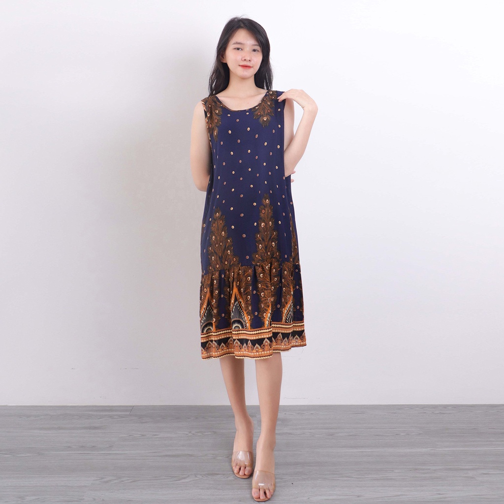 Đầm ngủ mặc nhà maxi vải lanh thoáng mát mỏng - Váy trung niên cho mẹ mặc nhà trung niên ngủ, bầu Va021