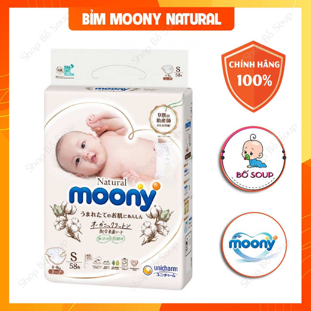 Bỉm Moony Natural Nội Địa Chính Hãng - Bỉm Moony Dán/Quần Đủ Size NB63/S58/M48/L36/XL32