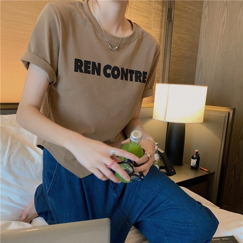 Áo thun IELGY tay ngắn dáng rộng in chữ thời trang năng động cho nữ