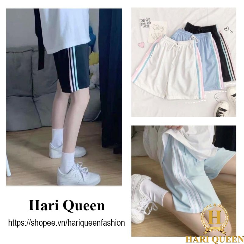 Quần short 3 sọc nam nữ phối màu HARIQUEEN quần đùi ba sọc unisex