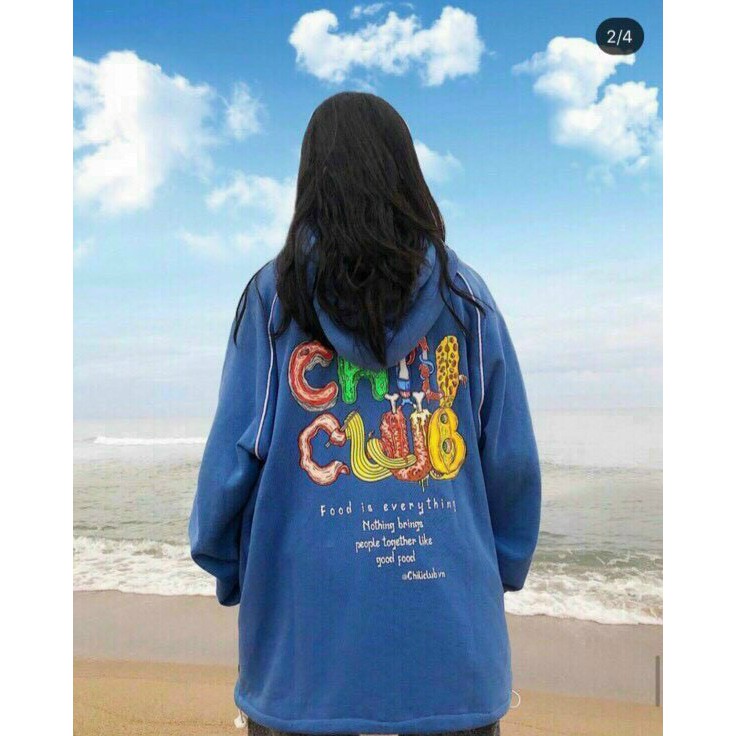 Áo khoác thun nỉ ngoại in chữ CHILL CLUB mềm mịn có nón form rộng kiểu hàn
