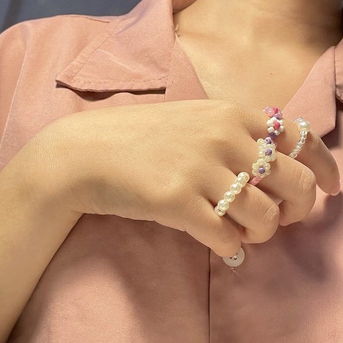 Nhẫn Hoa Pastel Màu Phấn Babi Đáng Yêu Nữ Tính