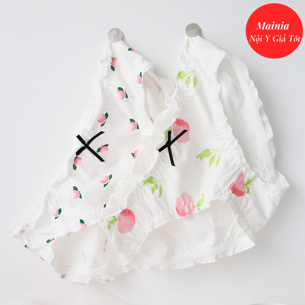 [Có Bigsize] Quần Lót Cotton Nữ Dễ Thương Hoạ Tiết Dâu Tây Đính Nơ Co Giãn Cao Cấp Loại 1 Mainia Shop
