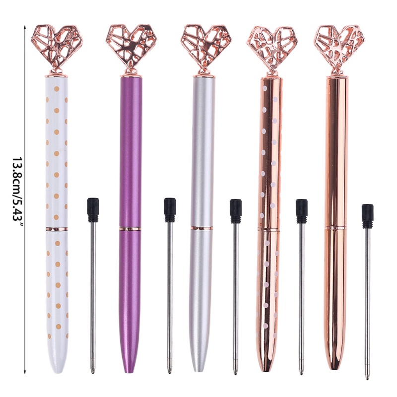 Set 5 Bút Bi Kim Loại Hình Viên Kim Cương Pha Lê Lớn Màu Vàng / Bạc / Trắng / Đen