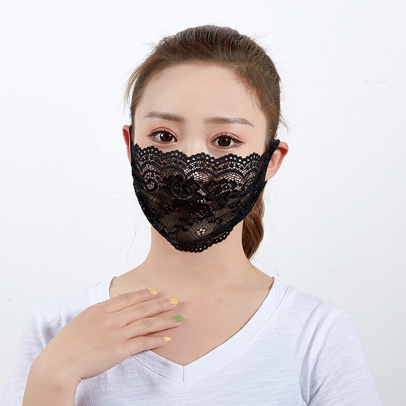 Khẩu Trang Ren Màu Đen Chống Nắng Một Lớp Thoáng Khí Gợi Cảm Cho Nữ