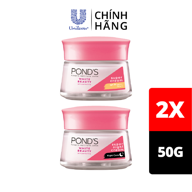 Bộ kem dưỡng Pond’s White Beauty trắng hồng rạng rỡ (Ban ngày 50g + Ban đêm 50g)