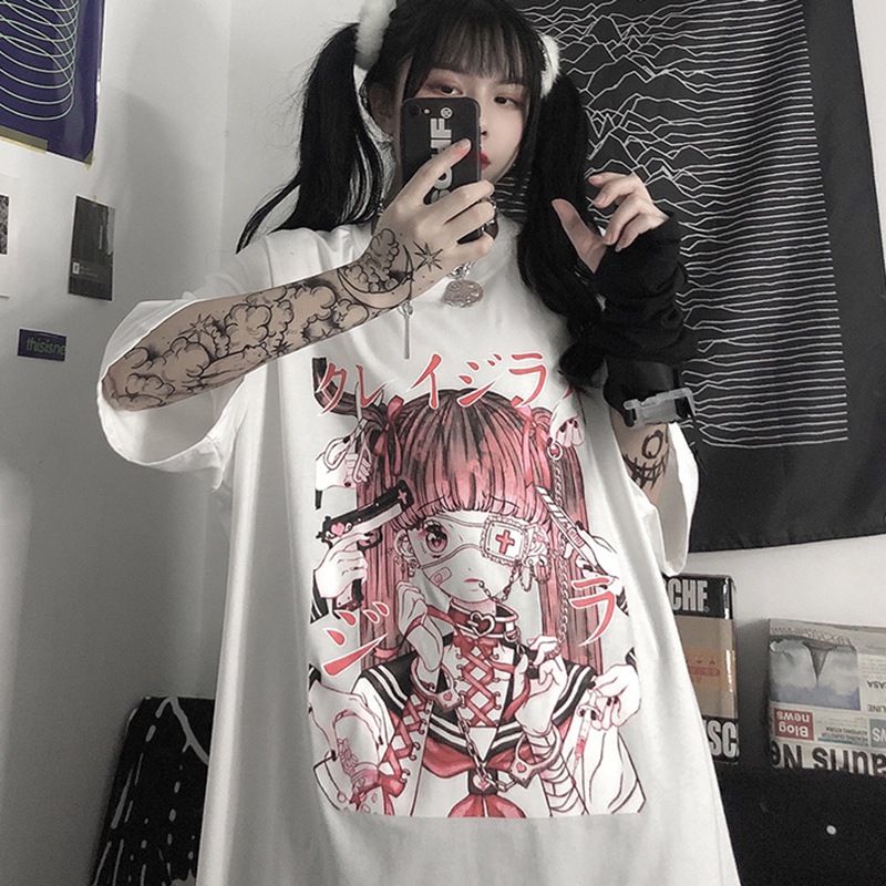 Fashion Female Tee Aesthetic Loose Women T-shirt Punk Dark Grunge Streetwear Ladies Gothic Top Tshirts Harajuku Clothes