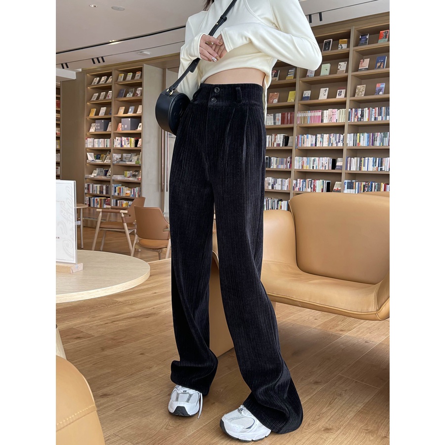 SUXI Quần ống rộng lưng cao màu trơn phong cách Hàn Quốc thời trang cho nữ