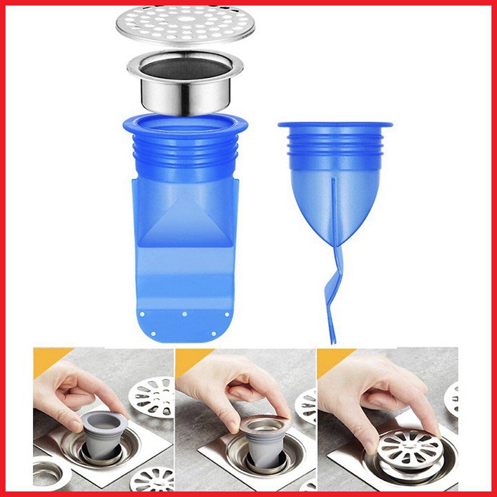 Bộ silicon ngăn mùi hôi cống kèm nắp nhựa, phễu cao su Silicon lắp thoát sàn phòng tắm nhà vệ sinh chống côn trùng