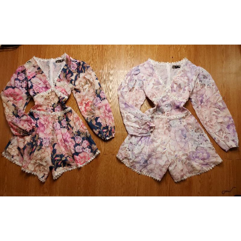 JumpSuit Hoa Viền Ren Kết Nút Cổ V ( có ảnh thật )