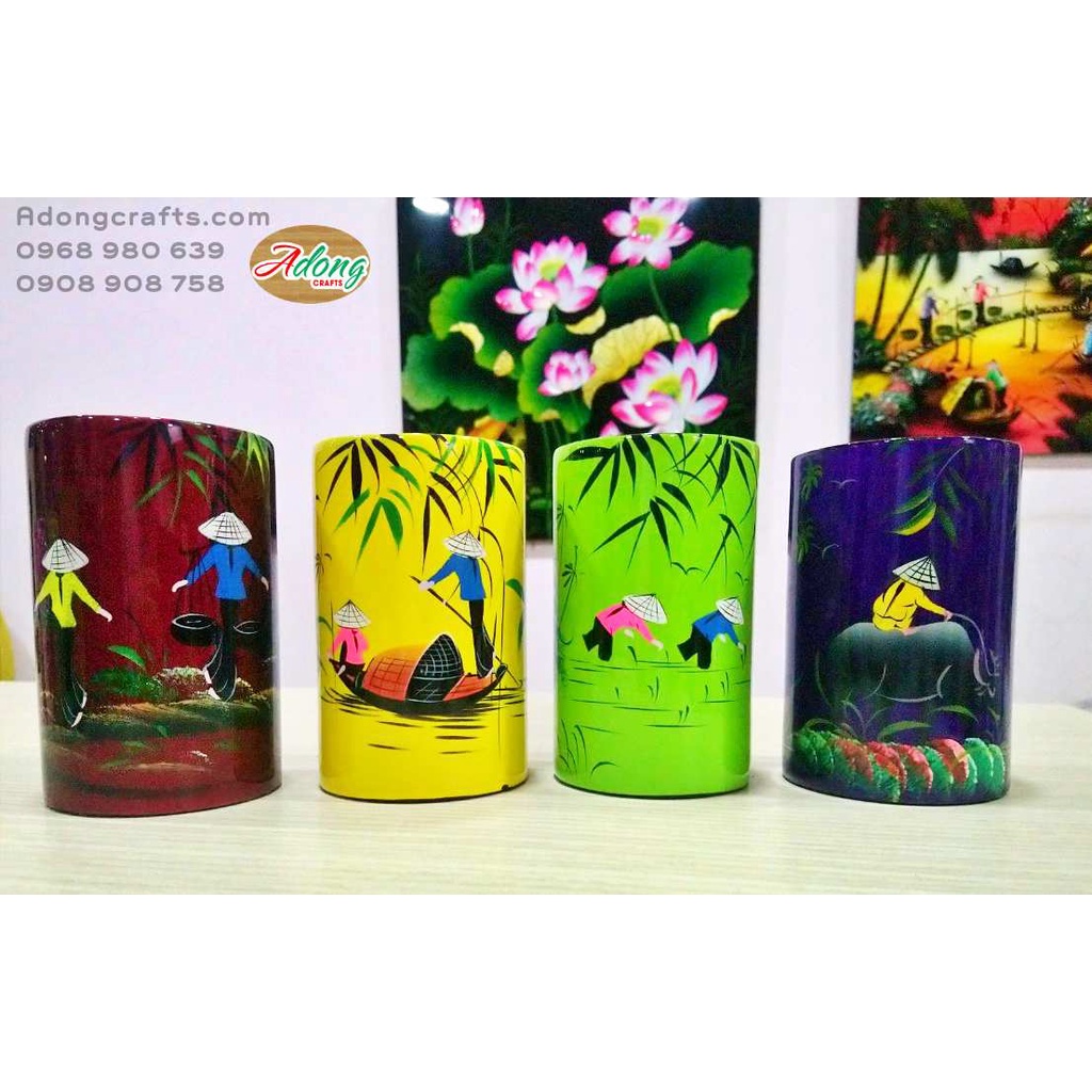 Hũ cắm bút Sơn mài cảnh Đồng quê Việt Nam