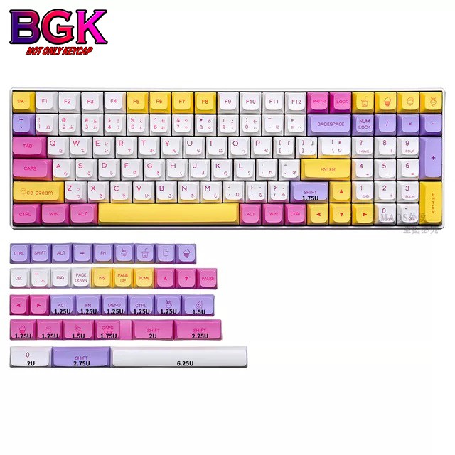 Bộ Keycap XDA PBT ICE CREAM 136 nút in dye-sub xinh xắn dễ thương cân được layout 68,84,98...