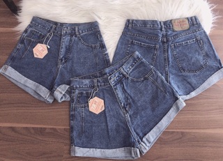 Quần short jean lưng cao lật lai